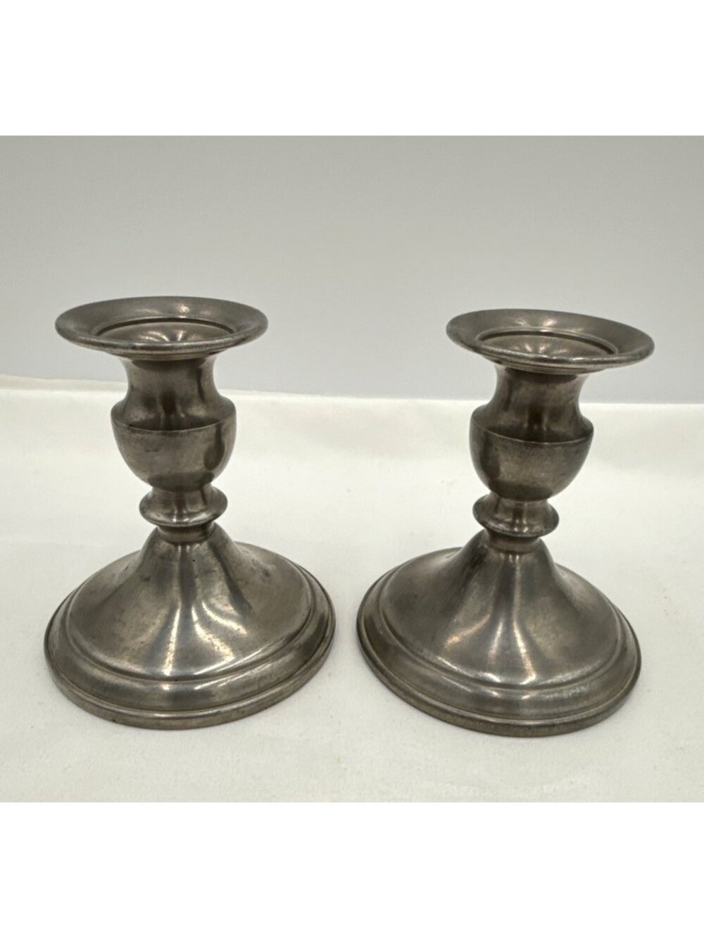 Pair Of Web Pewter Weighted 4-Inch Candlesticks Vintage Classic Design
